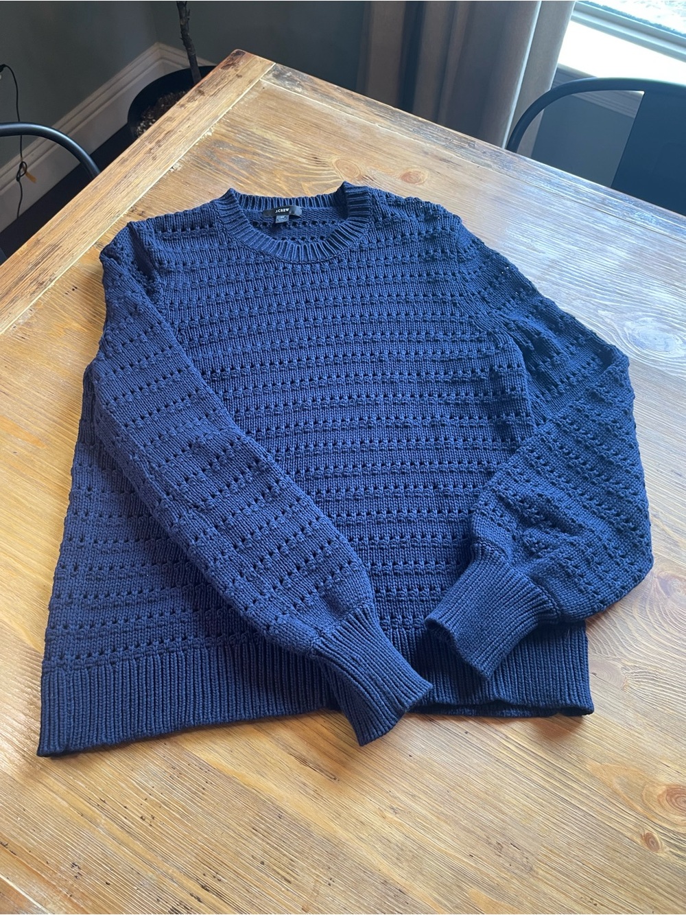 J. Crew Women's Navy Textured Crewneck Sweater